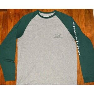 Vineyard Vines Long Sleeve T-Shirt Men’s M Gray Green Whale Logo Pocket Raglan